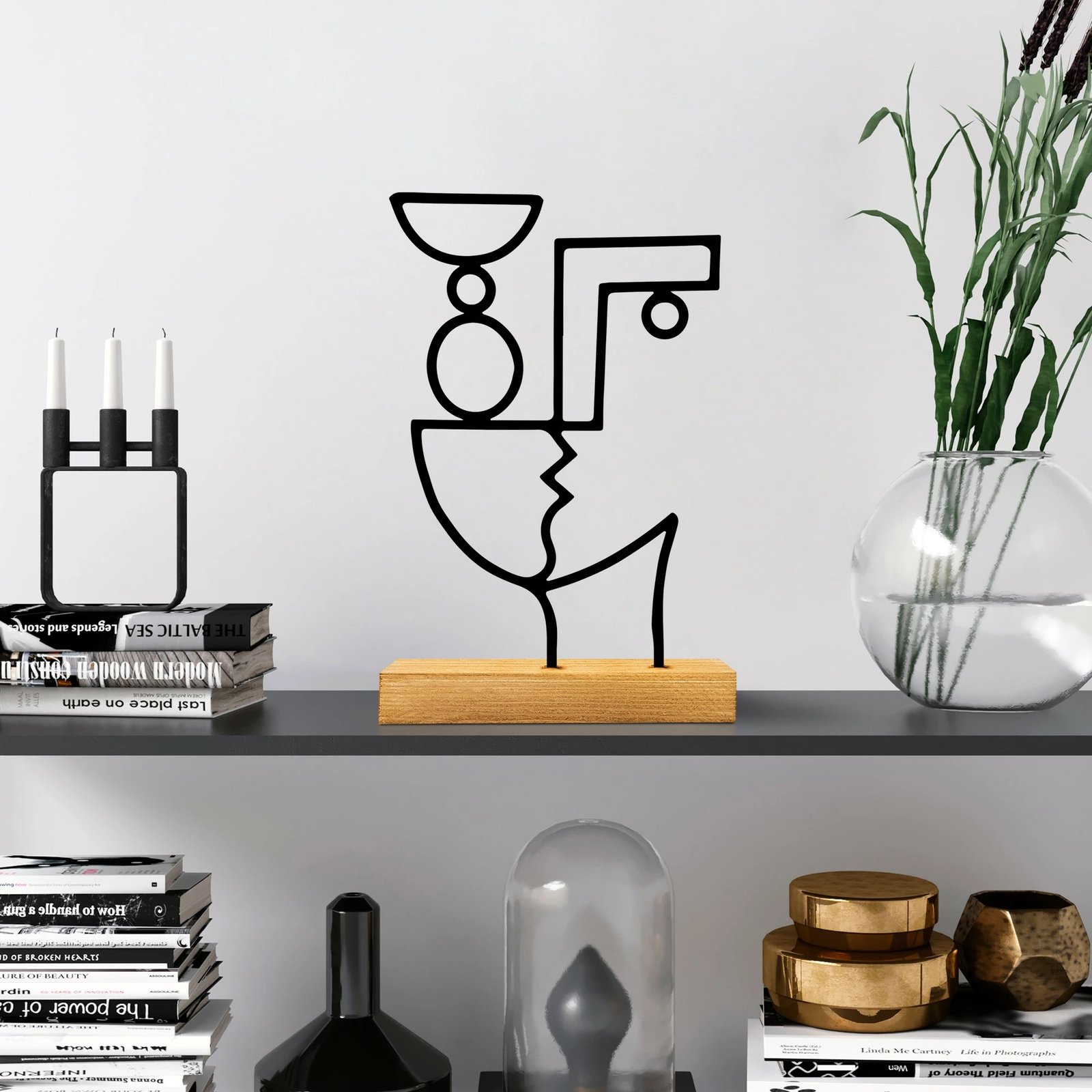 Objekt dekorativ Aberto Design, Cubik, ngjyrë e zezë dhe druri