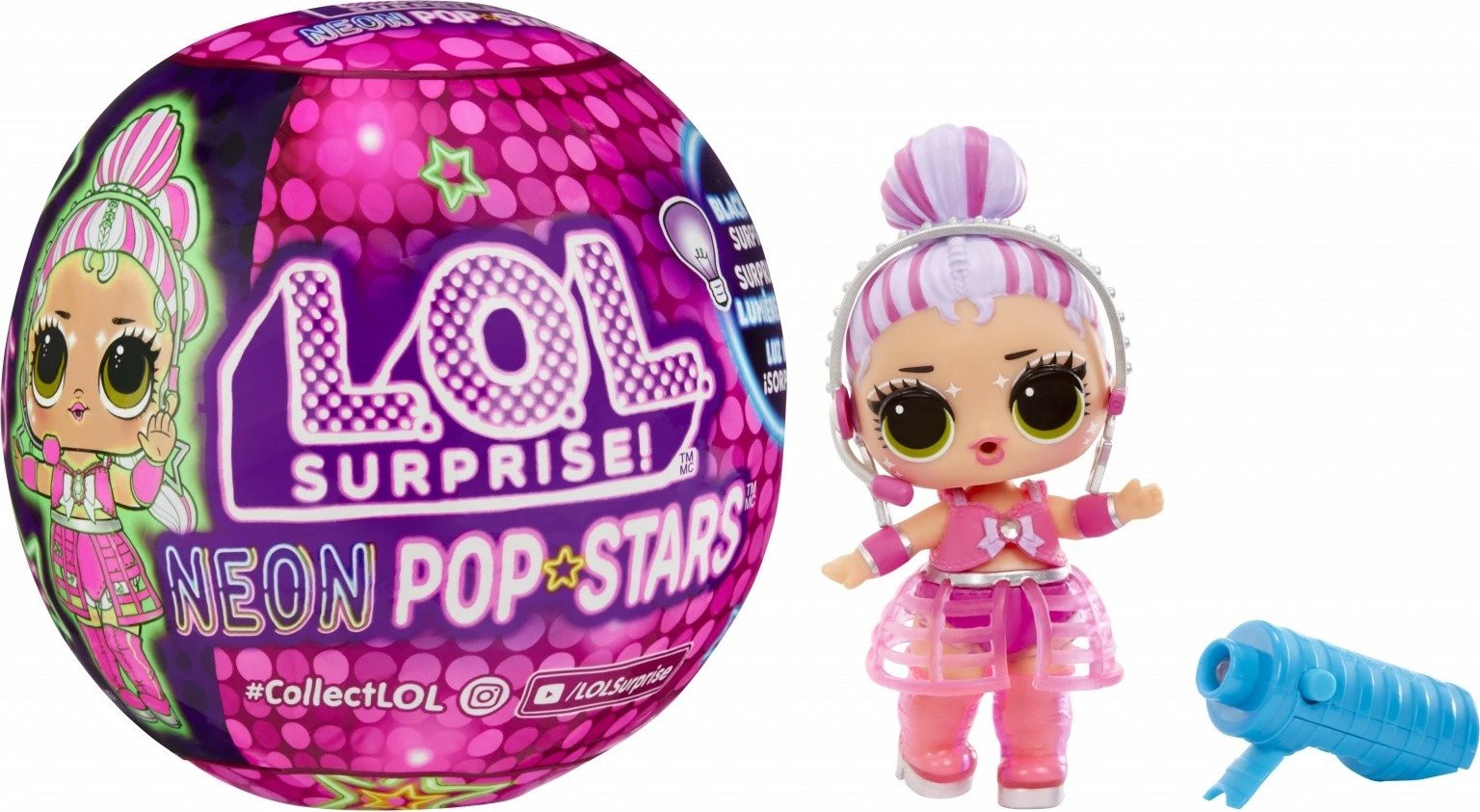 Kukull L.O.L. Surprise Neon Pop Stars Mix, MGA, 120674-EUC, me aksesorë dhe dritë UV