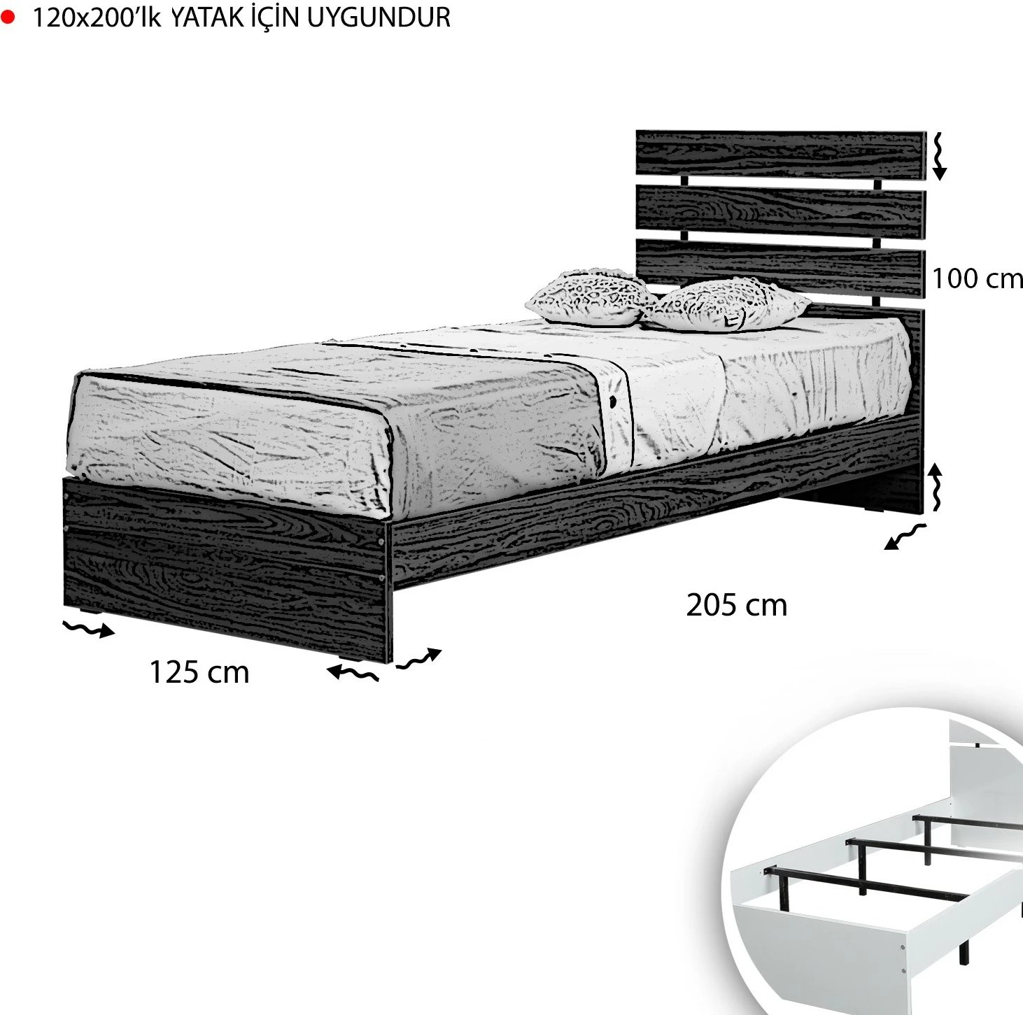 Krevat njësh Hanah Home, Fuga 120, ngjyrë arre