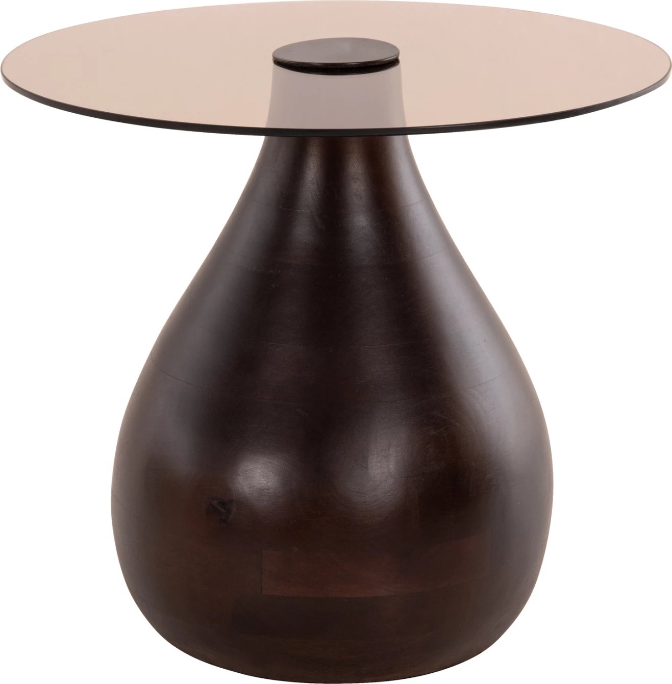 Tavolina anësore 2 copë CHANG FH9668 dru mango ngjyrë kafe, xham sipër Φ55x49,5H & Φ40x36,5H cm