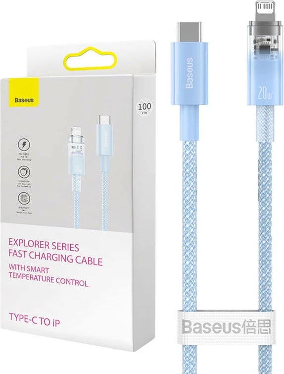 Kabllo karikimi i shpejtë Baseus Explorer Series, USB-C në Lightning, 1m, 20W, Blu