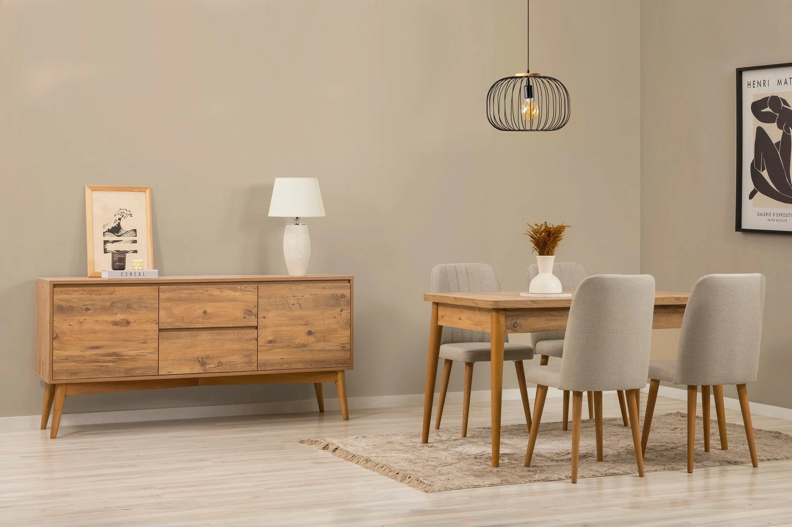 Set tavoline me karrige dhe konsolë, zgjatshme, 6 copë, Skye Decor, Vina 01 1005, ngjyrë Atlantic Pine, krem