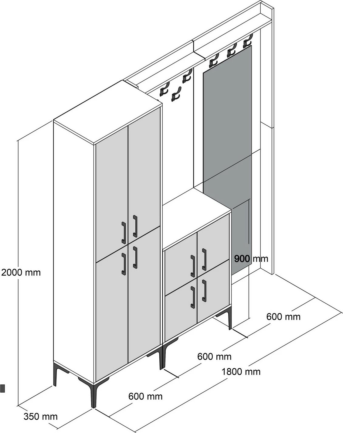 Stendë për korridor Hanah Home, Berlin ABC, ngjyrë arrë dhe antracit