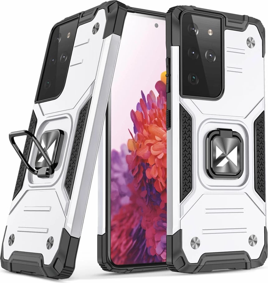 Mbështjellës Wozinsky Ring Armor për Samsung Galaxy S22 Ultra, me mbajtës gishti dhe magnetik, Argjend