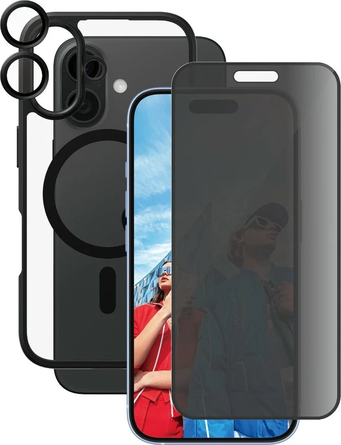 Mbështjellës PanzerGlass për iPhone 16, 3-në-1, mbrojtje privatësie, transparent