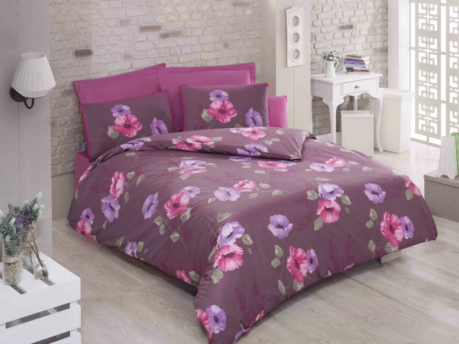 Set mbulesë për jorgan dopio Ranforce, L'essentiel, ngjyrë vishnje, lejla, rozë, e gjelbër