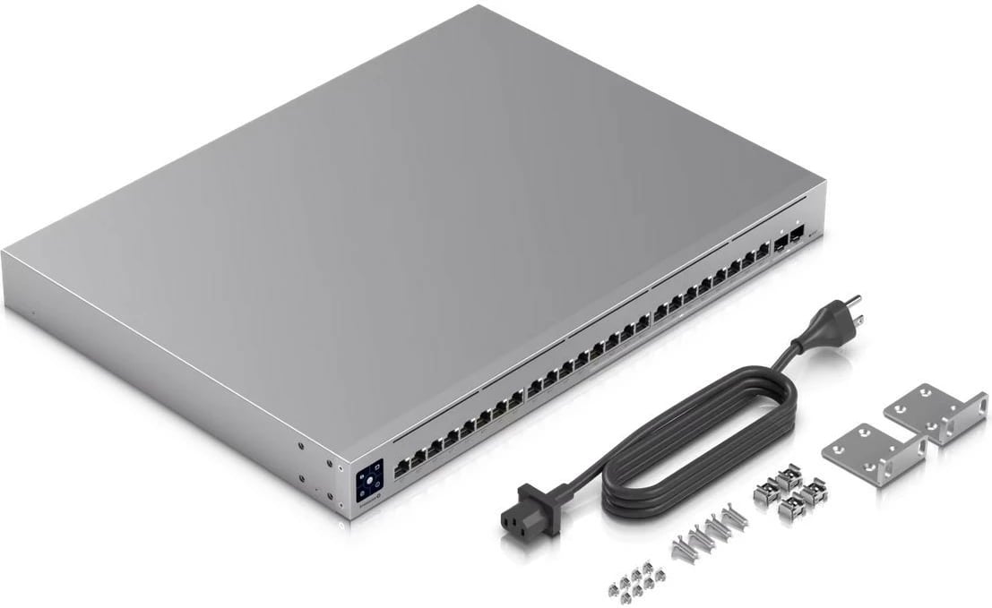 Switch i menaxhuar PoE Ubiquiti USW-Enterprise-24-PoE 24 porta (12x2.5GbE + 12x1GbE) PoE+, 2x SFP+ 10Gb, L3, buxhet PoE 400W, kasë rack