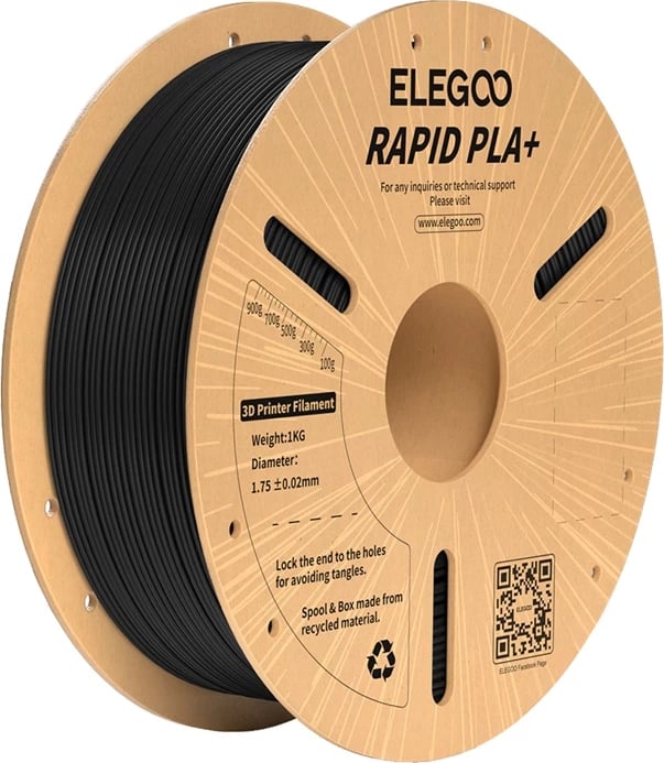 Filament për printer 3D Elegoo Rapid PLA+, 1 kg, 1.75 mm, zi