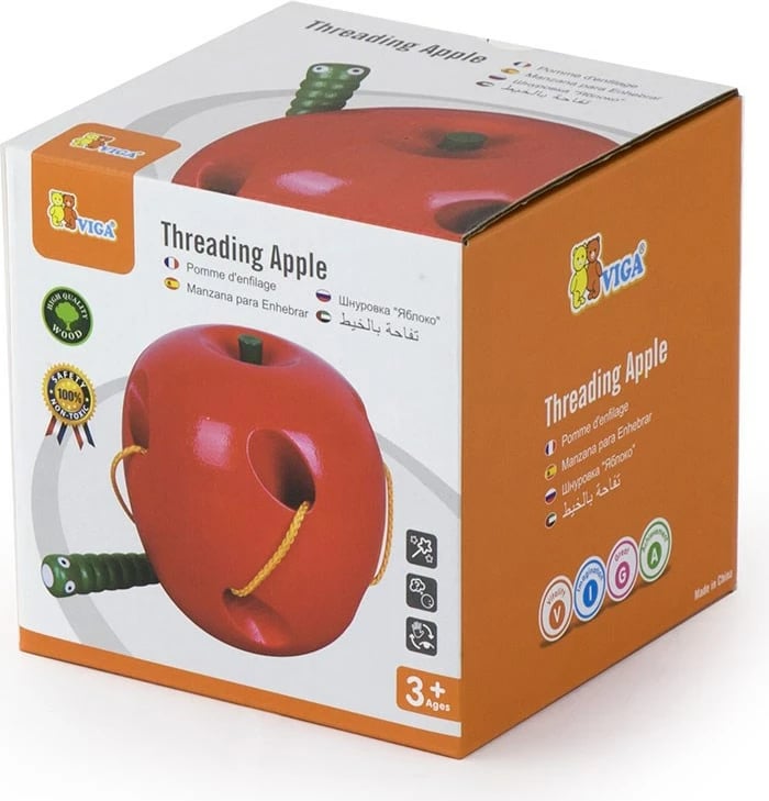 Lojë druri Viga Worm in the Apple, edukative për rrëshqitje të krimbit, 80x87x80 mm, shumëngjyrëshe