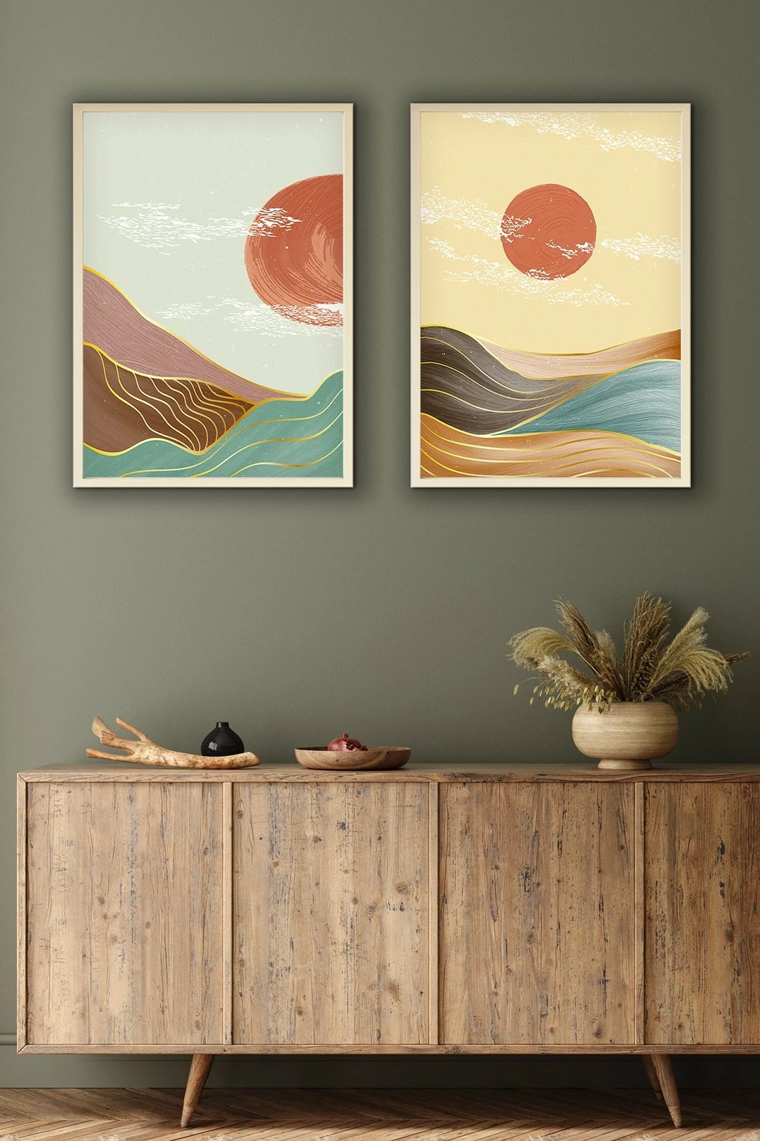 Pikturë dekorative me kornizë, MDF, shumëngjyrëshe, set prej 2 copash, Wallity Huhu154, 30x40cm