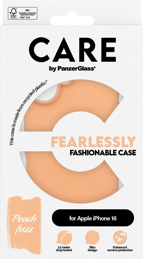 Mbështjellës PanzerGlass CARE Case Fashion Peachy për iPhone 16, silikon, rozë