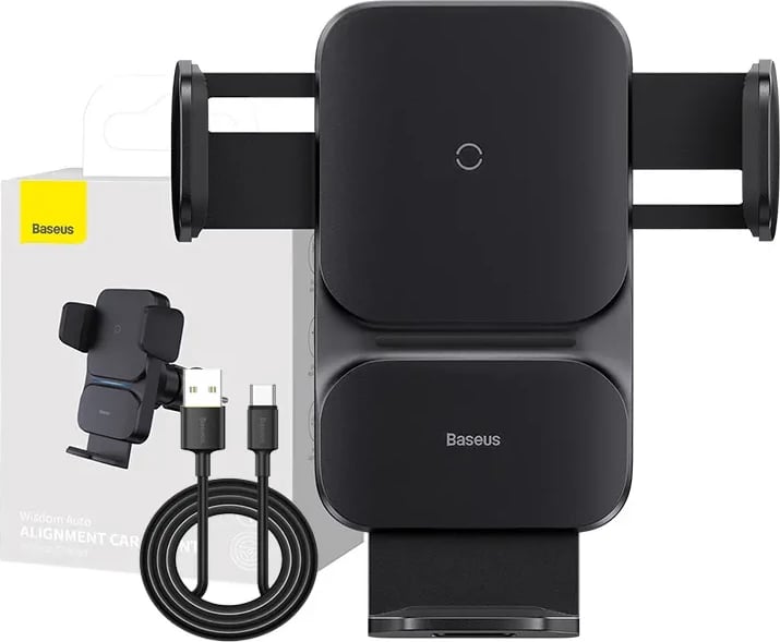 Mbështjellës Baseus Wisdom CGZX000001 për makinë, me karikim wireless 15W, i zi