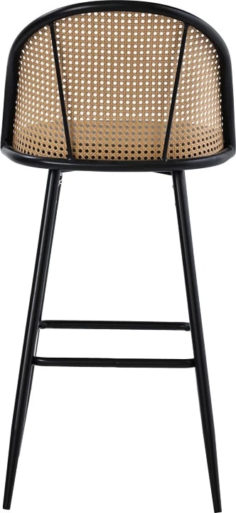 Karrige për bar Kace, pe rattan natyral, pu gri e errët, metal i zi, 43x55x102cm (set prej 2 copash)