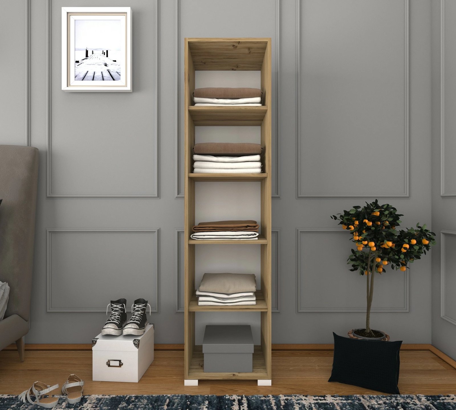 Dollap Hanah Home, 40cm, 1600-014, ngjyrë arr e çelët dhe e bardhë