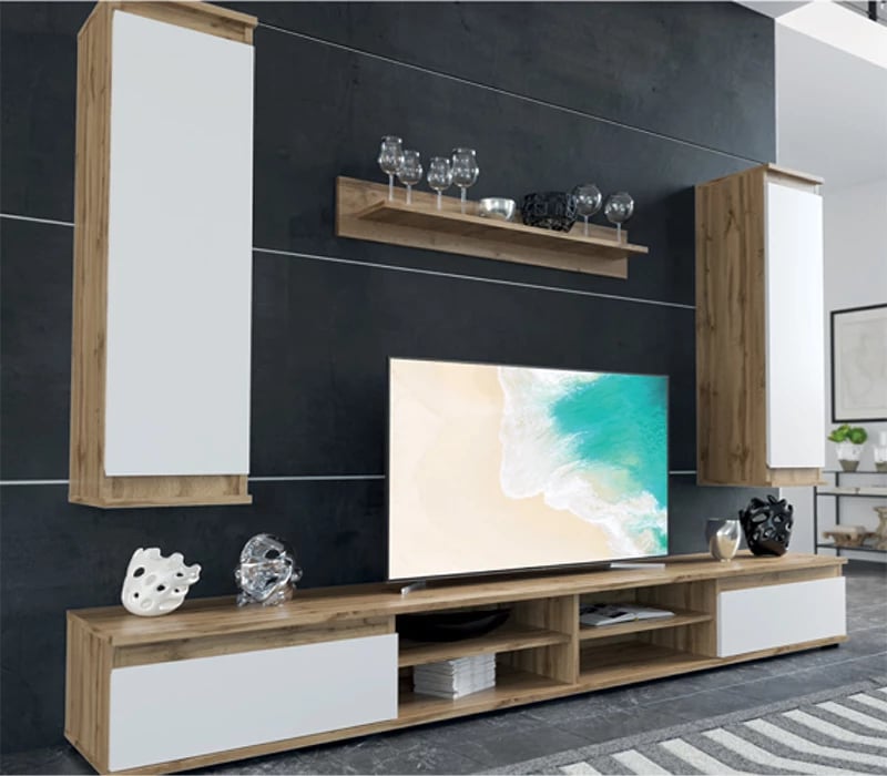 Njësi TV Sandro, ngjyrë arre-bardhë, 175x37x160cm