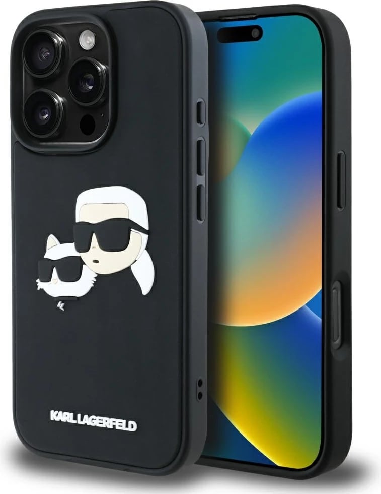 Mbështjellës Karl Lagerfeld HC 3D Rubber Double Heads për iPhone 16 Pro Max, i zi
