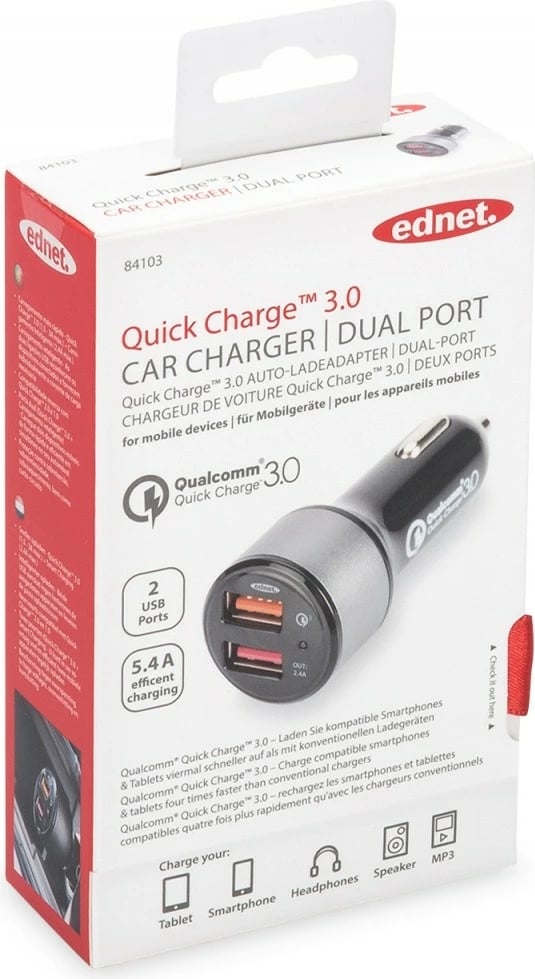 Karikues veture EDNET 84103, 2xUSB, Qualcomm Quick Charge 3.0, zi-argjendtë