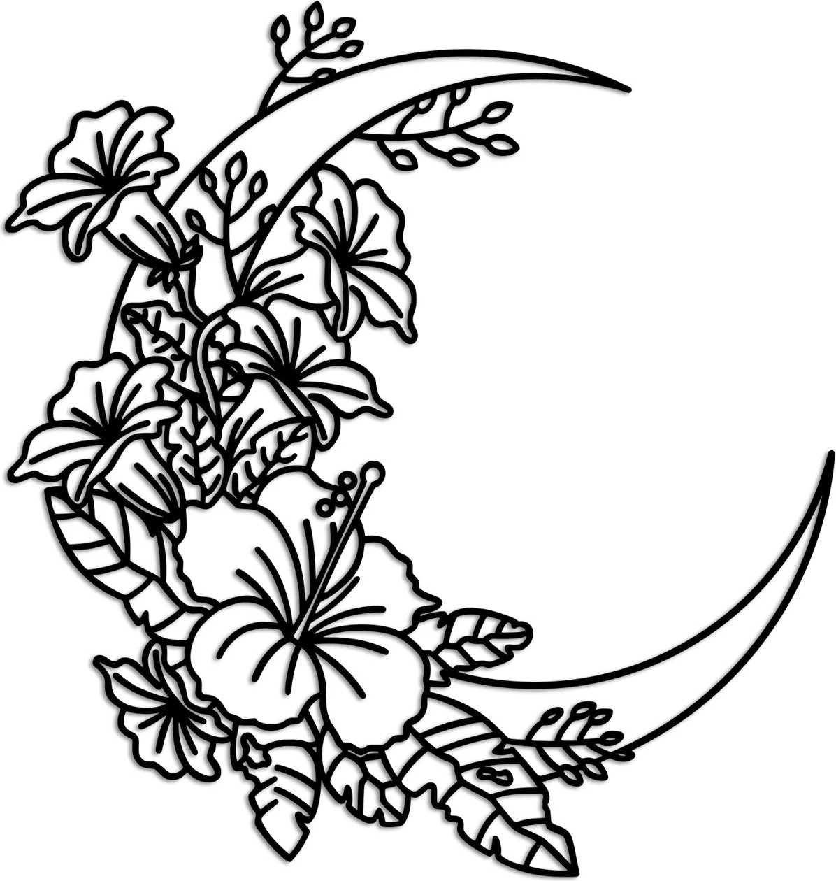 Aksesor dekorativ metalik për mur, lule hëna, Wallity, i zi, 50x47cm