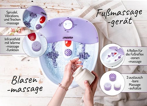 Masazhues këmbësh, Adler MS 2152, flluska vibrim dhe masazh i thatë me ngrohje infra të kuqe, 4 rrotulla, 75 W, rozë/e bardhë