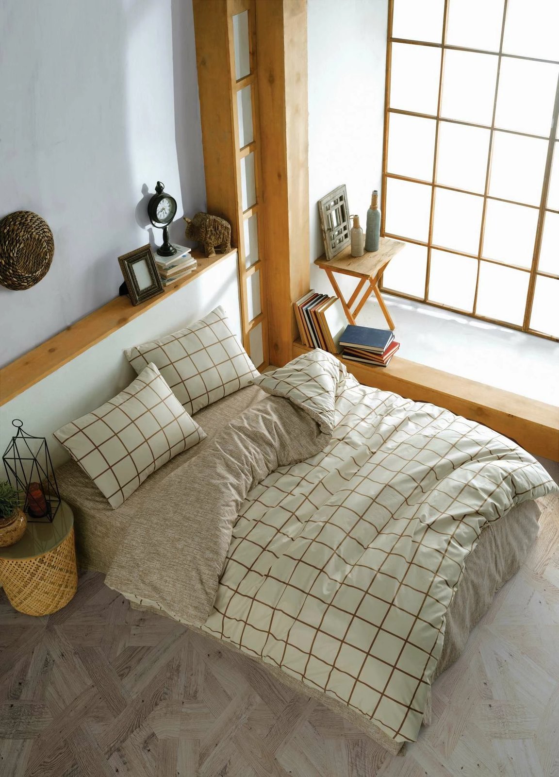 Set mbulesë për jorgan dopio Ranforce, Kare, krem