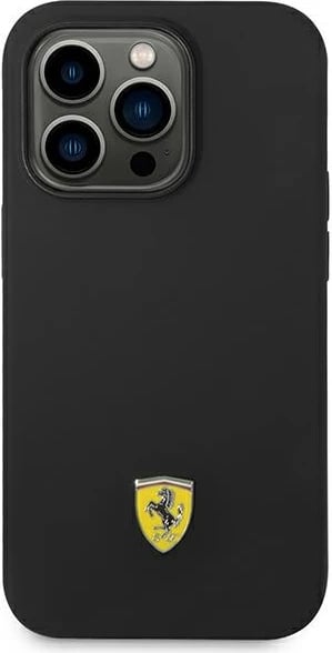 Mbështjellës Ferrari FEHCP14LSIBBK për iPhone 14 Pro 6.1", silikon, Metal Logo, zi
