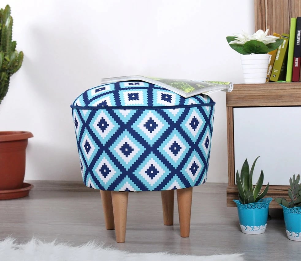 Puf Argyle Damask, ngjyrë kaltër-bardhë, Sky v3