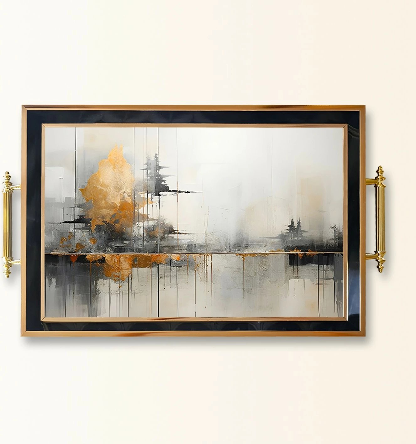 Tabaka dekorative prej qelqi, dizajn abstrakt, TPA9811, shumëngjyrëshe, 50x29x3.5cm