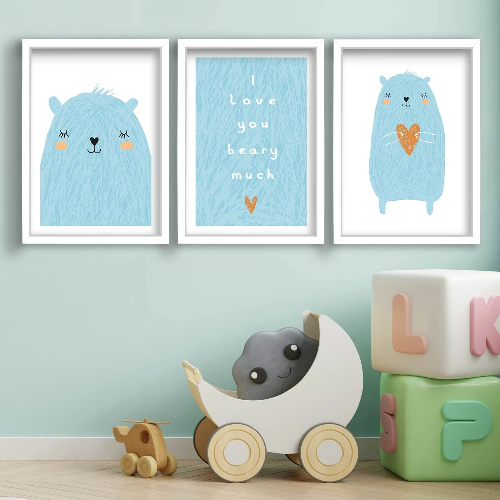 Pikturë dekorative me kornizë MDF (3 pjesë), Wallity, 3P3853BCT-003, blu dhe bardhë