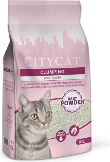 Rërë e mace City Cat Clumping White Baby Powder, 10L