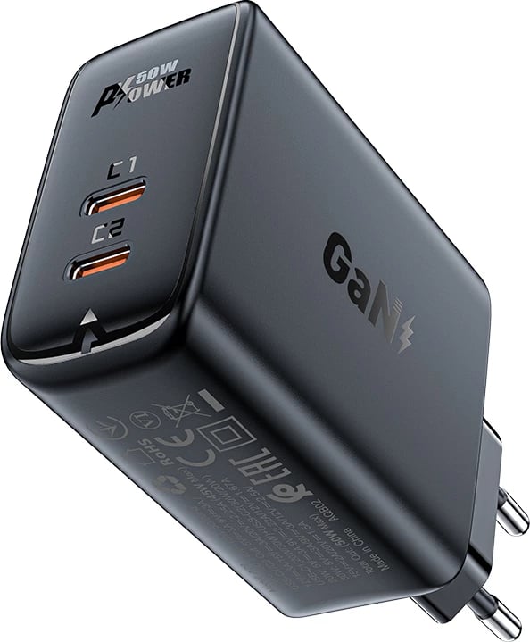 Karikues muri Acefast A29, 50W, 2x USB-C, GaN, i zi