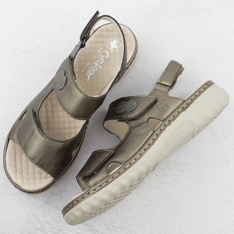 Sandale lëkure femra Rieker 60462-90, kafe metalike