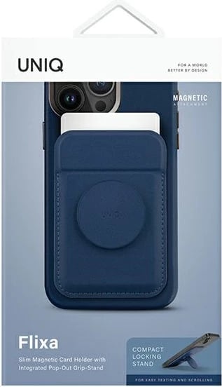 Mbështjellës magnetik për kartela UNIQ Flix, me stand, për smartphone, Kaltër navy