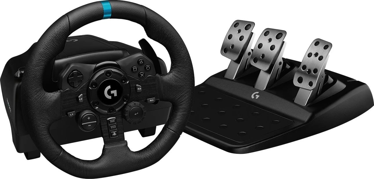 Set timon me pedale Logitech G923, (PS4, PS5, PC), të zeza