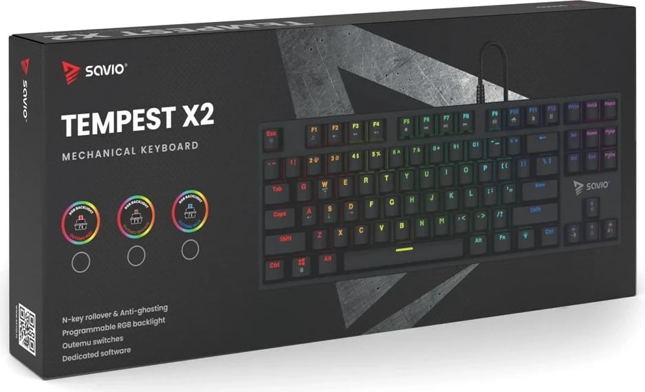 Tastierë mekanike SAVIO Tempest x2 RGB, Outemu BLUE, e zezë
