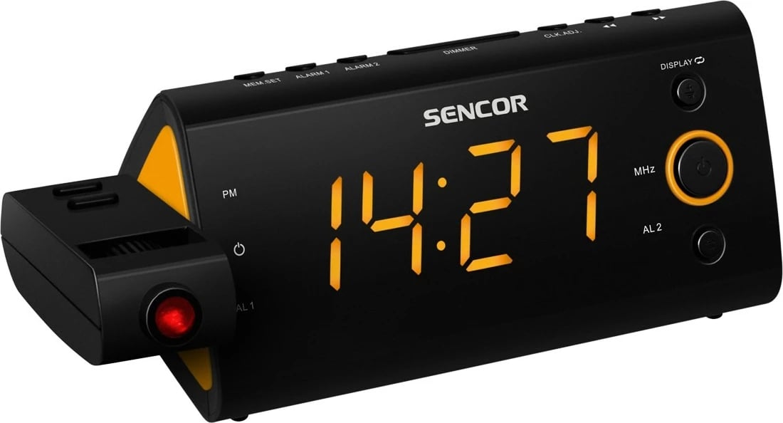 Orë alarmi me radio Sencor SRC 330OR, digjitale, projektor, zezë/portokalli