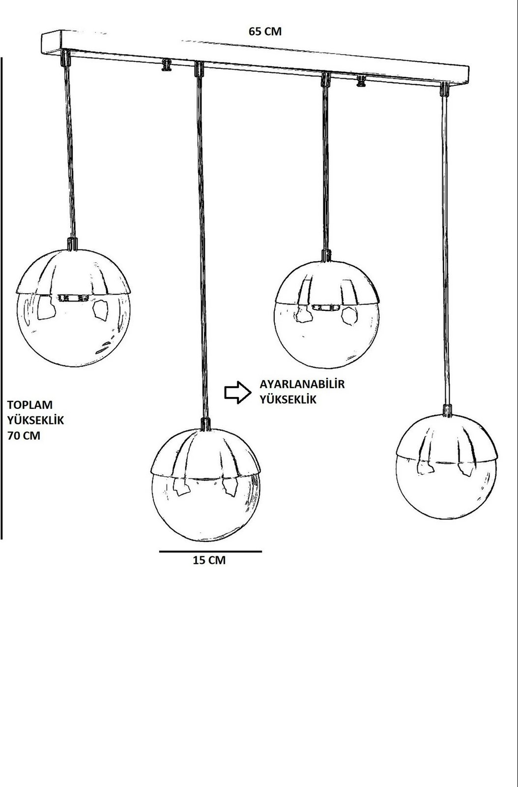 Llambë tavani Opviq, 4 sfera, ngjyrë gri e errët, xham, varëse