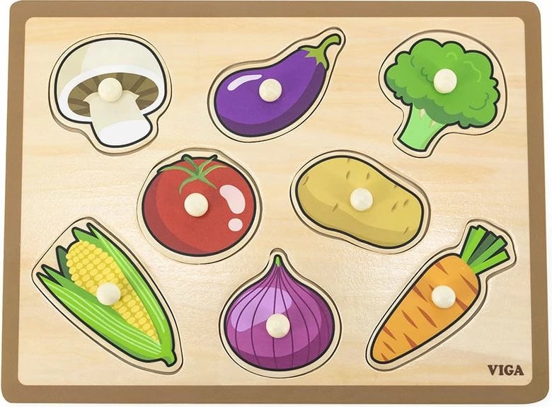 puzzle druri futëse, Viga, perime, 6 copa me doreza, 30x22.5 cm, mbi 18m, shumëngjyrëshe