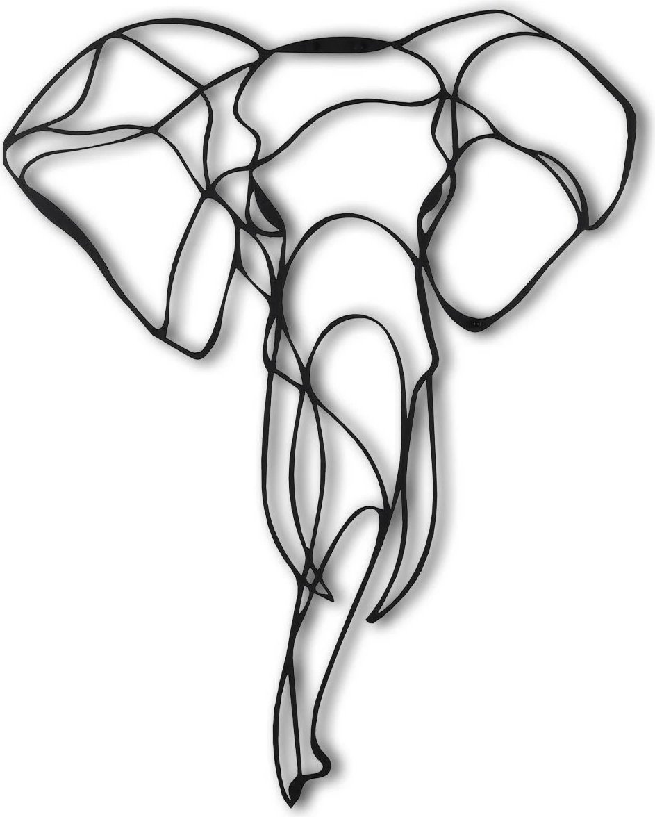 Aksesor dekorativ metalik për mur, elefant, Wallity, ngjyrë e zezë, 52x41cm