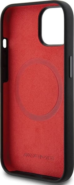 Mbështjellës Mercedes AMG Silicone Large Rhombuses Pattern MagSafe për iPhone 15 Plus / 14 Plus, i zi