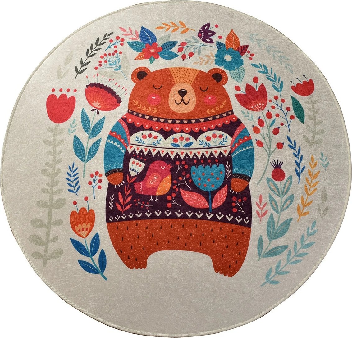 Qilim i rrumbullakët, shumëngjyrësh, 140cm, dizajn ari Sweet Bear, Conceptum Hypnose