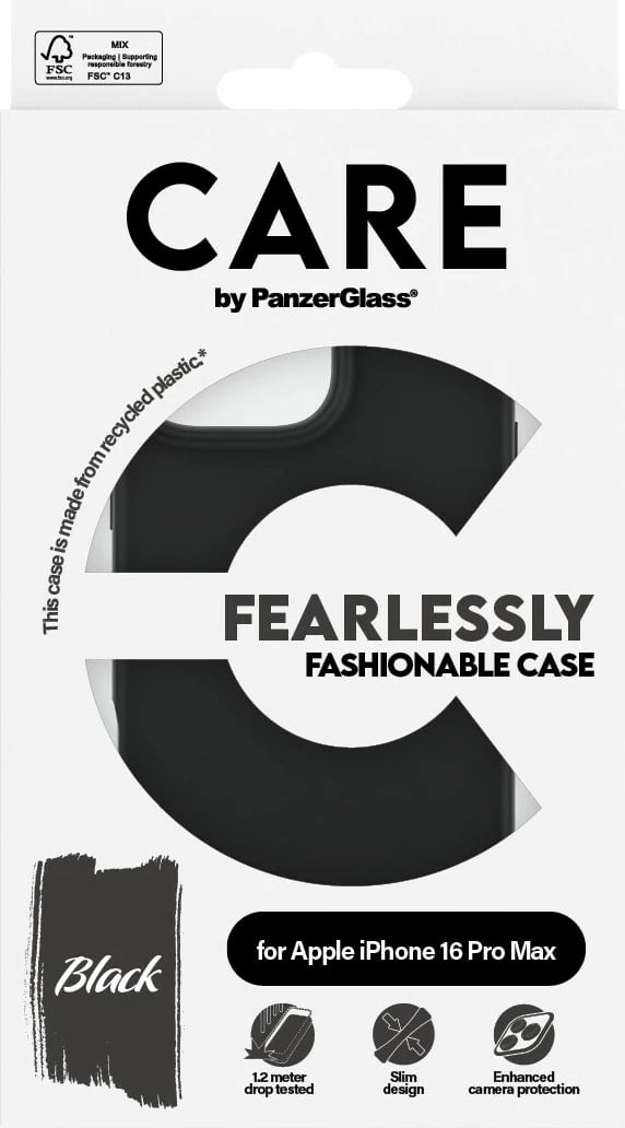 Mbështjellës PanzerGlass CARE Case Fashion për iPhone 16 Pro Max, silikon, i zi