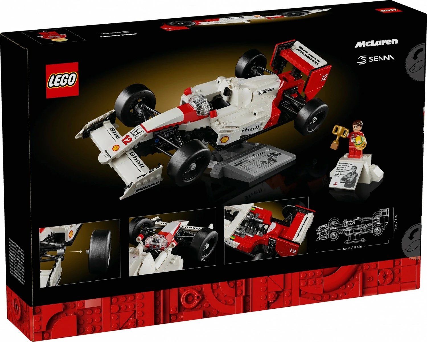 Set ndërtimi LEGO Icons McLaren MP4/4 dhe Ayrton Senna, 693 pjesë, për të rritur, bardhë/kuqe