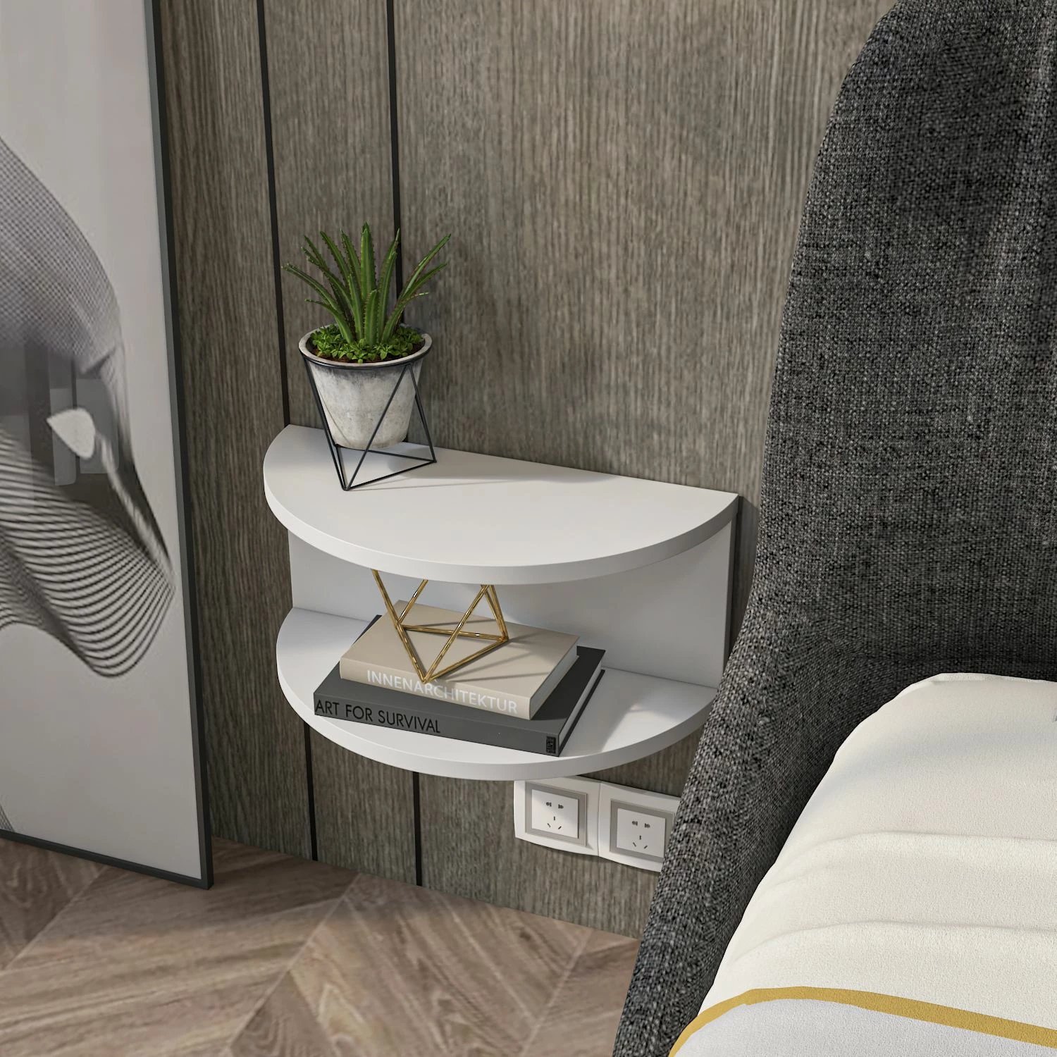 Komodinë e bardhë për kënd të shtratit, Skye Decor, Bella