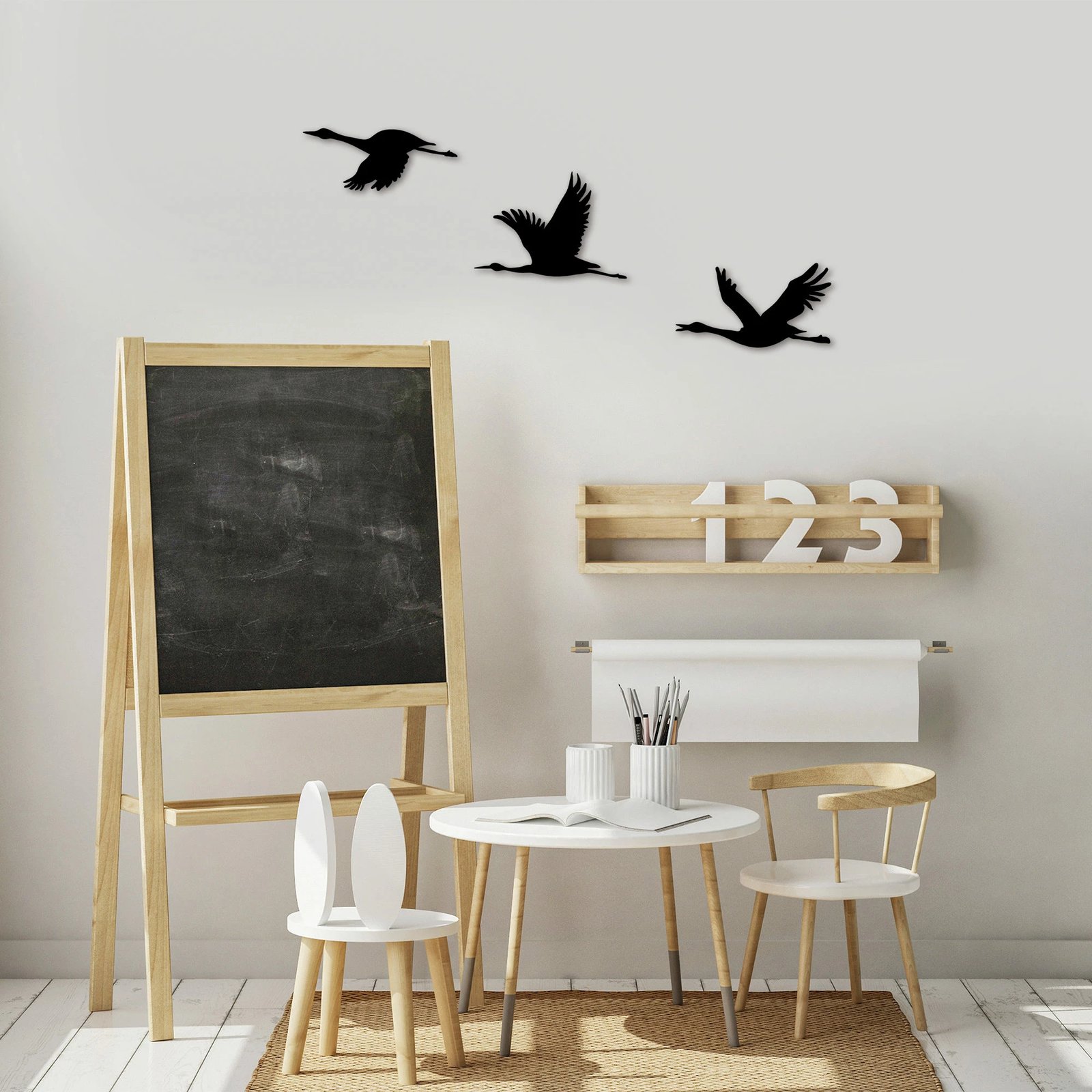 Aksesor dekorativ metalik për mur, zogj migrantë, ngjyrë e zezë, 3 copë, Wallity - 302