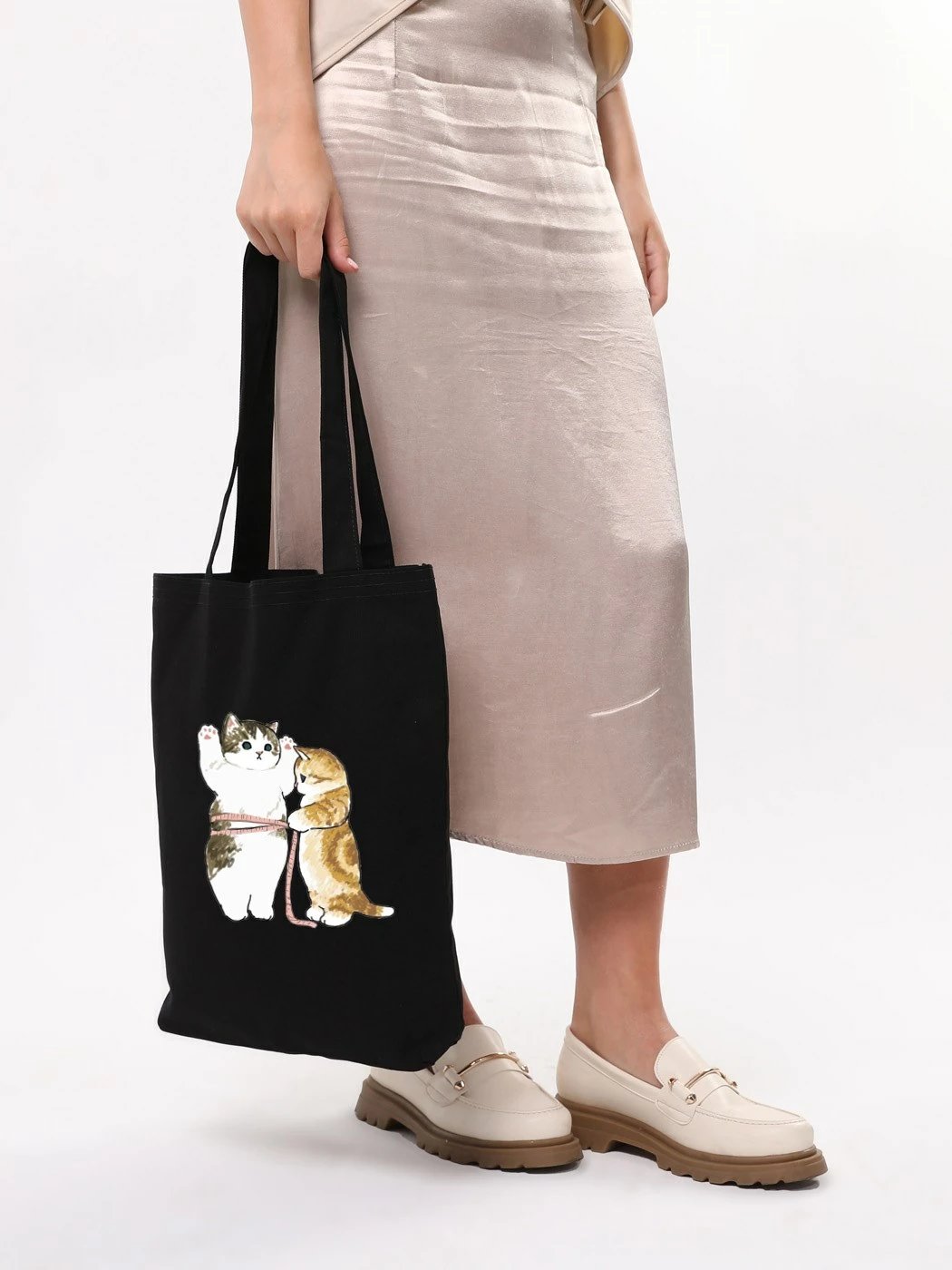 Qese tote Zoozie Bags, e zezë, 35x40x8cm, me mace