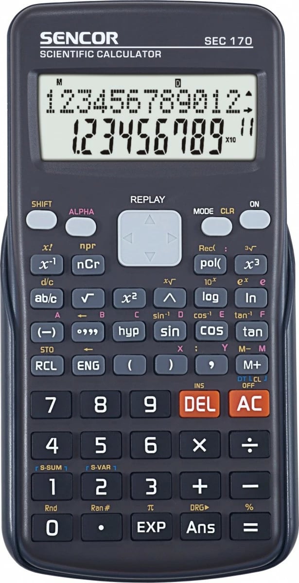 Kalkulator shkencor Sencor SEC 170, 240 funksione, ekran dy rreshta, i zi