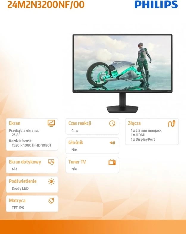 Monitor Philips 24M2N3200NF, 23.8 inç, IPS, 144Hz, Full HD, Grafit