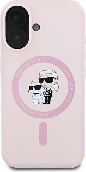 Mbështjellës Karl Lagerfeld Silicone KC Heads Ring MagSafe për iPhone 16 Plus, Rozë
