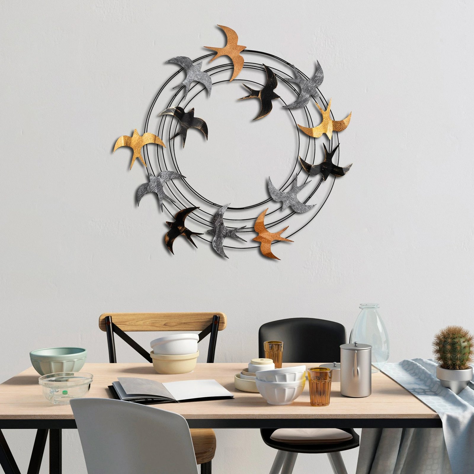 Aksesor dekorativ metalik për mur, Wallity Spiral Flock 6, shumëngjyrësh, 87x87x5cm