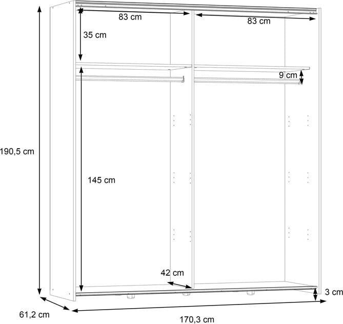 Dollap Noez 2 dyer me rafte, melaminë sonoma, 170.5x61x190.5cm